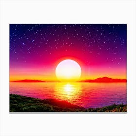 An Ultra Clear Digital Render Of The Setting Sun Hanging Low On The Horizon Drawn With Vibrant Saff (1) Canvas Print