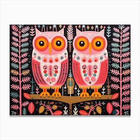 Owl 2 Folk Style Animal Illustration Canvas Print