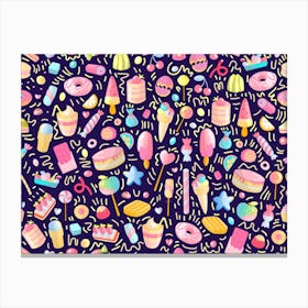 Cute Seamless Pattern With Colorful Sweets Cakes Lollipops Canvas Print
