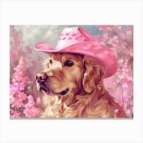 Golden Retriever In Pink Hat Canvas Print