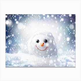 Snowman Peeking Out From Behind A Snowdrift Adorned With Glittering Festive Sparkles Reflecting Off Canvas Print