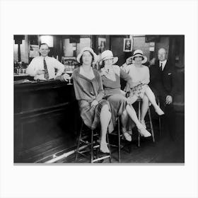 Prohibition, Women At A Bar, Vintage Black and White Old Photo, Bar Cart Decor Canvas Print