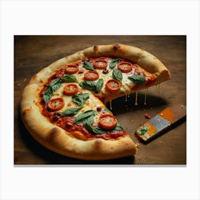 Pizza On Wooden Table art Canvas Print