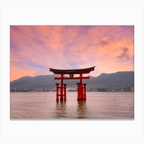 Torii Of Itsukushima Shrine On Miyajima At Sunset Canvas Print