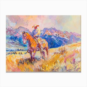 Cowboy Painting Rocky Mountains 2 Canvas Print