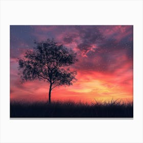 Lone Tree At Sunset 2 Canvas Print