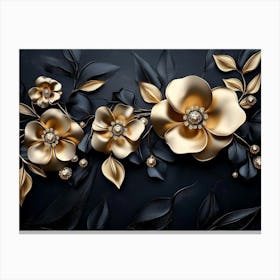 3d Artwork Illustration with Golden Jewelry and Flowers Canvas Print