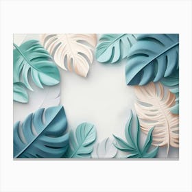 3d Featuring Hand Drawn Tropical Leaves And Abstract Art On A Light Background With Retro Canvas Print