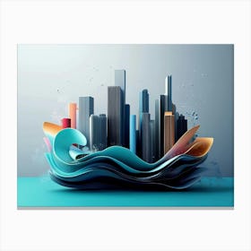 3d Of Skyline And Waves Canvas Print