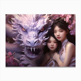 Two Chinese Girls With A Dragon Canvas Print