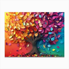 3d Abstraction Art, A Tree Surrounded By Many Colorful Leaves 1 Canvas Print