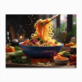 Bowl Of Noodles With Chopsticks Canvas Print