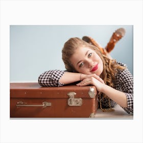Young Woman With Suitcase Canvas Print