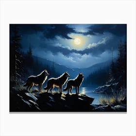 A Pack Of Wolves Silhouetted Under A Full Moon Their Howls Amalgamating With The Wailing Wind Amid (5) Canvas Print