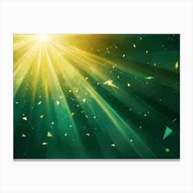 Abstract Background With Golden Light Rays Shining On A Green Background Canvas Print