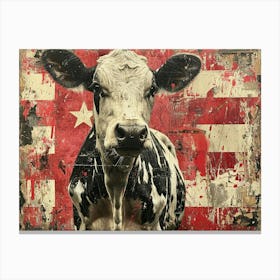 Absurd Bestiary: From Minimalism to Political Satire. Cow With American Flag Canvas Print