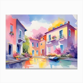 Watercolor Of Houses Canvas Print