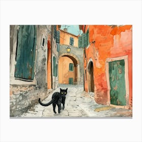 Split, Croatia   Cat In Street Art Watercolour Painting 4 Canvas Print