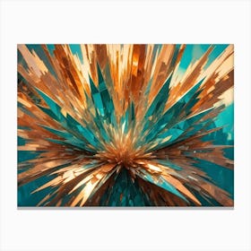 Abstract Explosion Of Teal And Gold Shards, Radiating Outward With Sharp, Dynamic Lines And Reflections, Suggesting Energy, Power, And Expansion Canvas Print