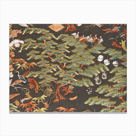 Textile Fragment With Pattern Of Pine, Cranes, And Auspicious Symbols Canvas Print