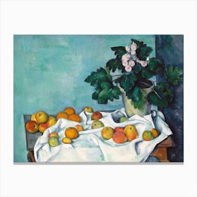 Still Life With Apples And A Pot Of Primroses, Paul Cézanne Canvas Print