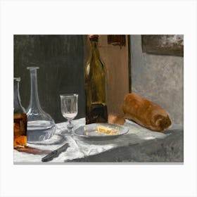 Still Life With Bottle, Carafe, Bread, And Wine (1862–1863), Claude Monet Canvas Print