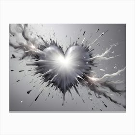 Abstract Image Of A Silver Heart Exploding Into A Burst Of Light And Particles Canvas Print