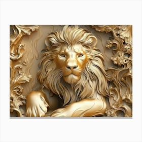 3d Lion Art Background Golden Artwork Canvas Print