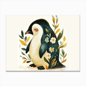 Little Floral Emperor Penguin 1 Canvas Print
