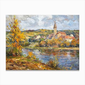 Autumn Tranquil Waterside Abode Painting Inspired By Paul Cezanne Canvas Print