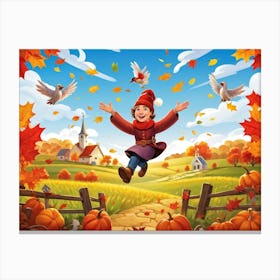 Cartoon Illustration Of A Joyful Feathered Pilgrim Character Adorned With A Traditional Happy Hat (2) 2 Canvas Print