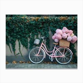 Pink Bicycle With Flowers Canvas Print