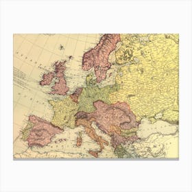 Retro old vintage Map Of Europe Canvas Print