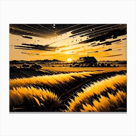 Sunset In The Wheat Field Canvas Print