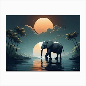 Minimalism a Elephant Water Art Paint Canvas Print