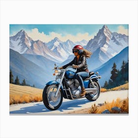 Woman On A Motorcycle 15 Canvas Print