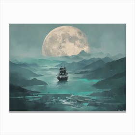 Ship In The Moonlight Canvas Print