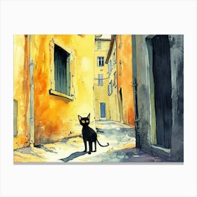 Marseille, France   Cat In Street Art Watercolour Painting 1 Canvas Print