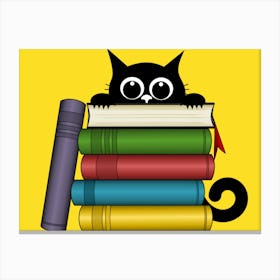 Black Cat Reading Books Canvas Print