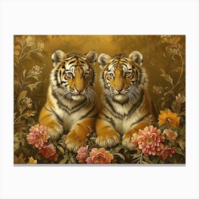 Floral Animal Illustration Siberian Tiger 4 Canvas Print
