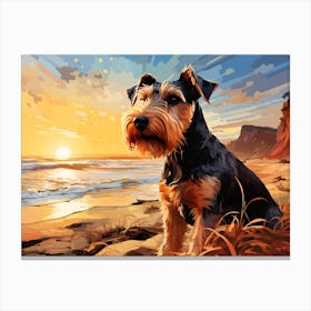 Terrier at Sunset on the Beach Canvas Print