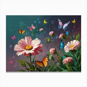 Butterflies And Flowers 1 Canvas Print