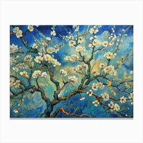 Van Gogh White Blossoms On Dark Blue Branches With Lienzo