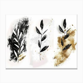 Set Of Black And Gold Leaves 1 Canvas Print