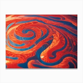 Abstract Swirling Pattern In Shades Of Blue, Orange, And Red, Creating A Circular And Hypnotic Effect Canvas Print