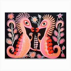 Seahorse Folk Style Animal Illustration Canvas Print