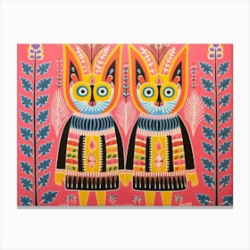 Bobcat Folk Style Animal Illustration Canvas Print