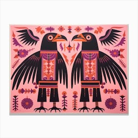 Raven 1 Folk Style Animal Illustration Canvas Print