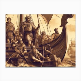 Vikings On A Ship AI vintage art Canvas Print