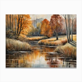 Autumn Pond Landscape Painting (49) Canvas Print